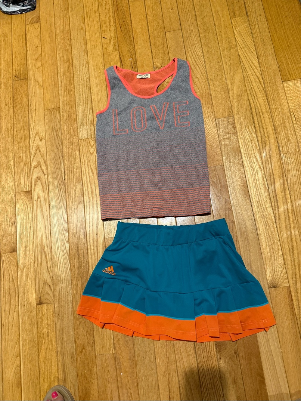 adidas Teal and Orange Athletic Skirt with cute match tank top
